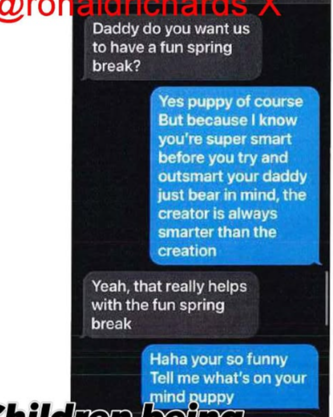 Text messages showing children being used as intermediaries in Kemsley divorce